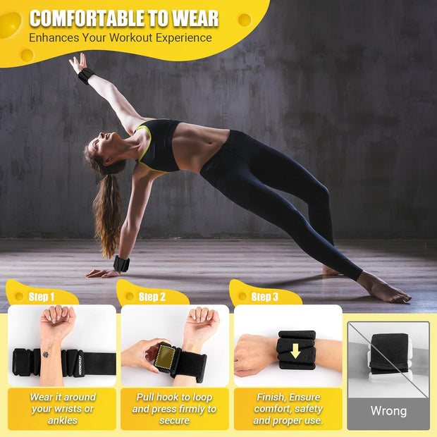 Wrist Ankle Weights Bangles 4lb/2lb for Women, Adjustable Silicone Pilates Weights Bracelet, Heavy Duty Fasteners Wearable Arm & Leg Weights for Yoga, Pilates, Barre, Walking and Gym (Set of 2)