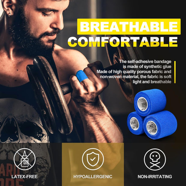 OK TAPE 12 Rolls Self Adhesive Bandage Wrap, Elastic Athletic Tape, Self Stick Bandage Tape, Vet Wrap, Medical Wrap for Wrist, Feet, 2" x 5 Yards - White