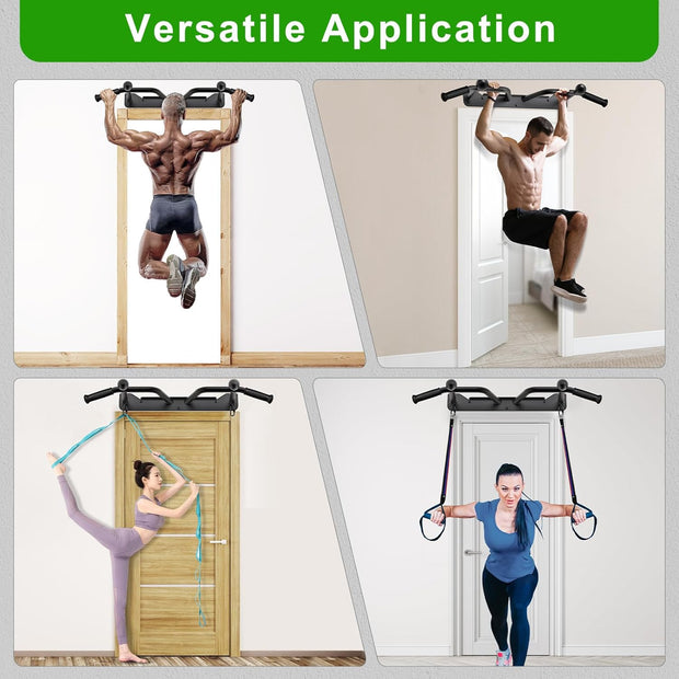 SELEWARE Heavy Duty Wall Mounted Doorway Pull Up Bar Multifunctional Joist Mount Chin Up Bar with Resistance Band Hooks & Ball Finger Training, Fully Welded Steel Construction Support to 600LBS