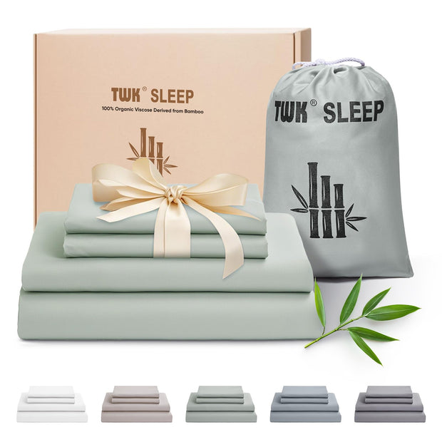 TWK Luxury Sheet Set, Genuine 100% Organic Viscose Derived from Bamboo, Cooling & Breathable, Silky Soft, Bedding Sheets & Pillowcases (White, King(78 * 80 * 15))