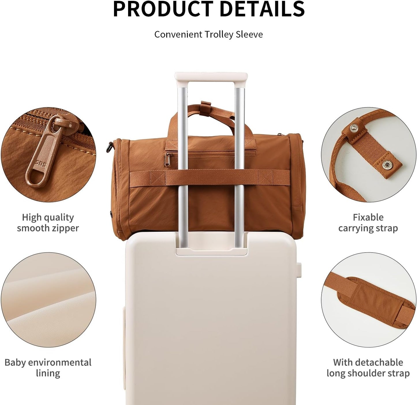 Aji Gym Bag for Women Men with Shoes Compartment, 3 in 1 Carry on Travel Duffel Bags with Trolley Sleeve, Lightweight&Water Resistant Gym Duffel Bag for Travel, Sports, Fitness & Workout(Warm Brown)