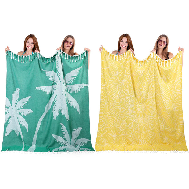 Tranqun 2pcs Oversized Beach Towel Blanket Turkish Giant Sandproof Towel XXL 66 x 71 Spacious Microfiber Lightweight Sand Towels Picnic Park Summer Travel Camping for Adult(Whale,Blue)