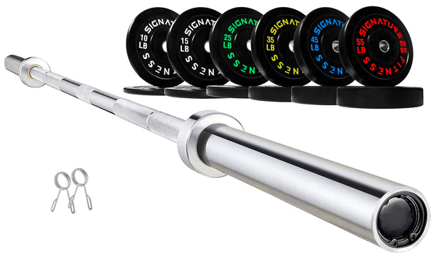 Olympic Barbell 2-Inch Rubber Bumper Plate Weight Set for Strength Training, Multiple Options