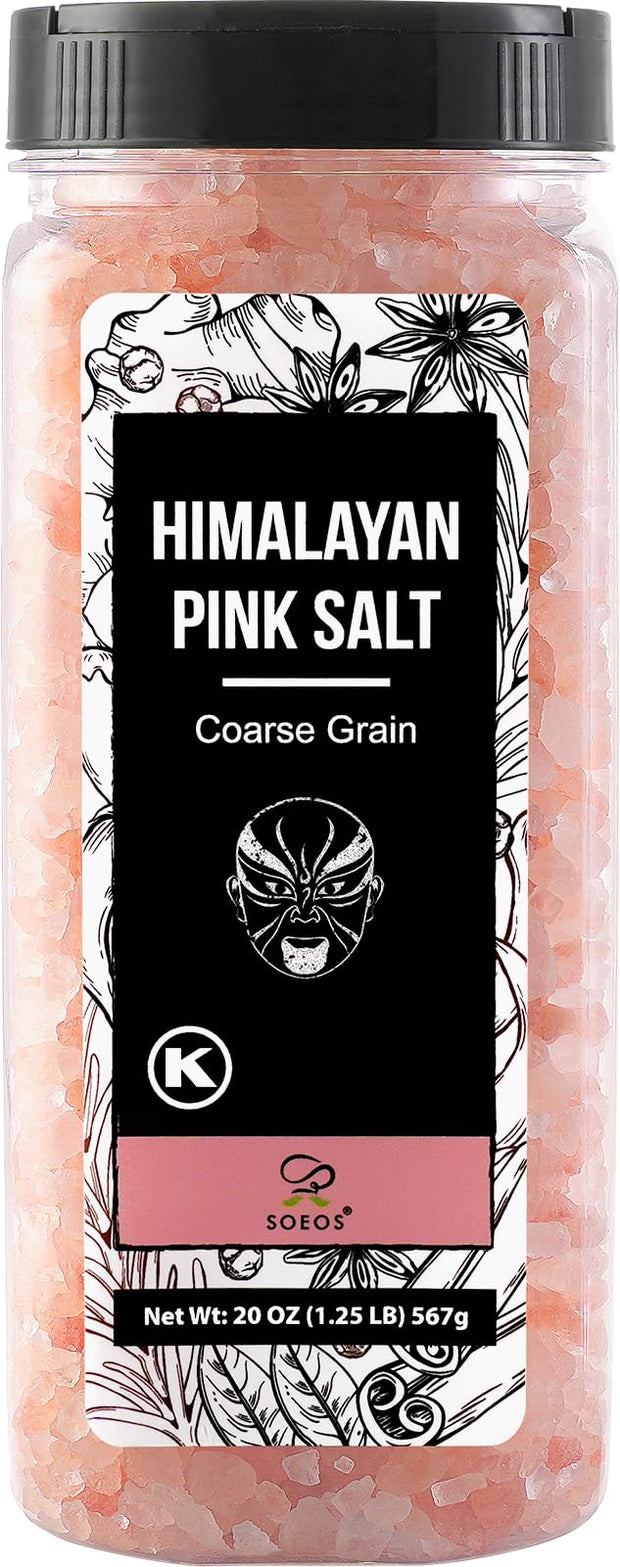 Soeos Whole Black Peppercorns 12oz + Himalayan Pink Salt 2lb, Salt and Pepper for Grinders, Black Peppercorn Refil, Pink Himalayan Sea Salt, 2 Piece Set