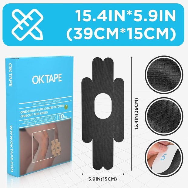 OK TAPE One-Structure K-Tape Patches | Precut for Knee Kinesiology Tape | Pain Relief and Accessories | 10 Pcs and Beige