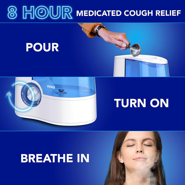 Vicks VapoSteam Medicated Liquid with Camphor, a Cough Suppressant, Helps Relieve Coughing, for Use in Vicks Vaporizers and Humidifiers, 8 Oz