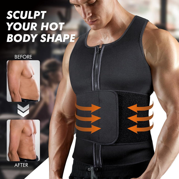 Sauna Vest Waist Trainer for Men - Mens Sauna Suit Double Sweat Belt Body Shaper for Gym Workout Exercise