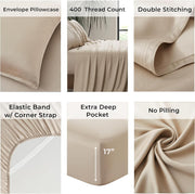 Luxury Bamboo Market | Queen Size Bed Sheet Set | 100% Viscose Made from Bamboo | Organically Grown | Ultra Soft | Cooling Sheets for Hot Sleepers | 17" Deep Pocket [Dune]