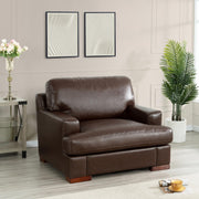 Naomi Home Siggy Genuine Leather Sofa - Set of 3 Luxurious Comfort, Goose Feather Cushion Filling, Square Arm Design, Sturdy Block Legs, Elegant Tan - Ideal for Living Room, Office, or Bedroom