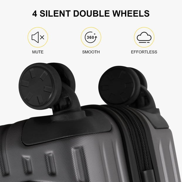 LEVEL8 Grace Carry On Luggage, 20 Inch Hardside Suitcase, Abs+Pc Harshell Spinner Luggage with Tsa Lock, Spinner Wheels, Grey, 20-Inch Carry-On