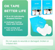OK TAPE Cooling Patch for Knee Pain & Sprain, Soft Gel Patch with Menthol and Hydrogel Tech, Instant Relief from Discomfort, 10 Count (5.5in x 3.5in)