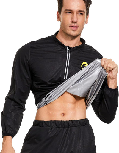 Sauna Suit for Men Sweat Jacket Sweating Shirt Long Sleeve Workout Suits Zipper Gym Exercise Fitness