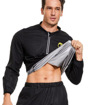 Sauna Suit for Men Sweat Jacket Sweating Shirt Long Sleeve Workout Suits Zipper Gym Exercise Fitness