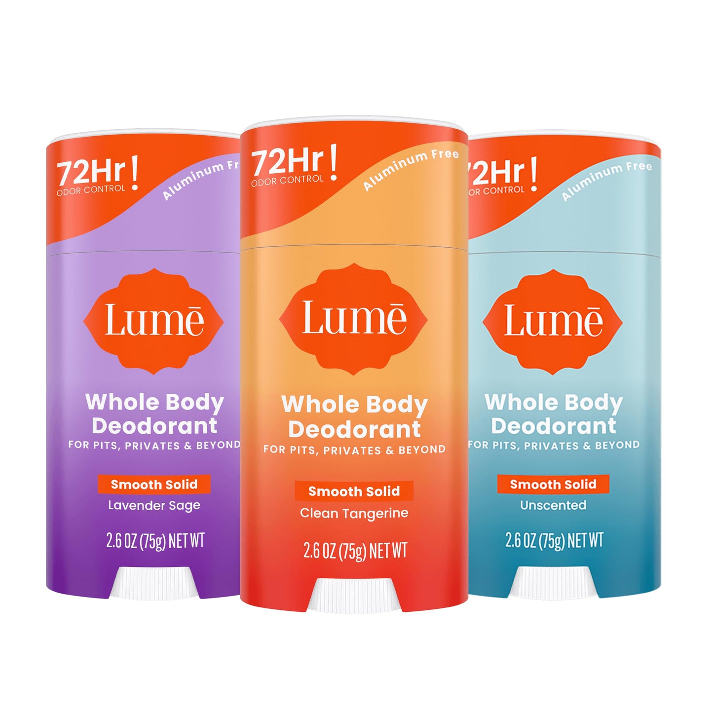 Lume Whole Body Deodorant - Smooth Solid Stick - 72 Hour Odor Control - Aluminum Free, Baking Soda Free and Skin Safe - 2.6 Ounce (Pack of 2) (Soft Powder)