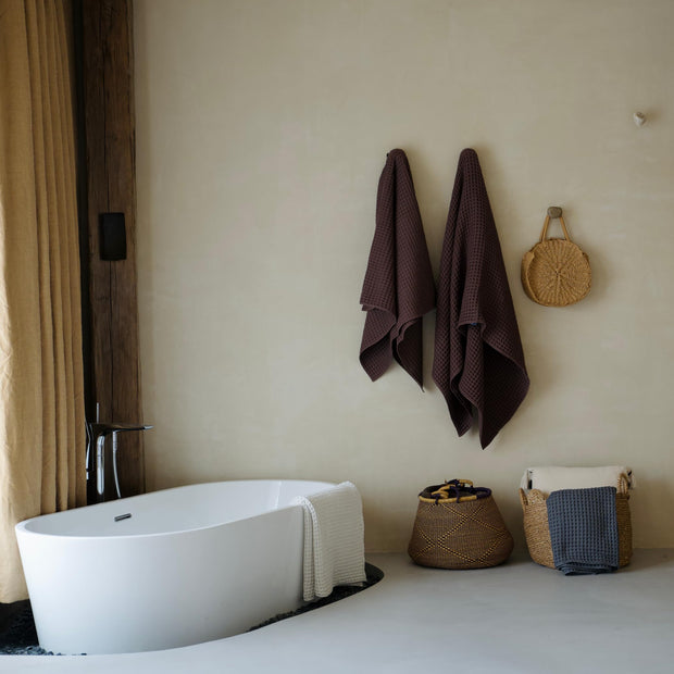 Luxury Japanese Cotton Waffle Bath Towel | Plush, Absorbent, and Quick Dry (Coral Orange, Hand Towel, 32" x 16")