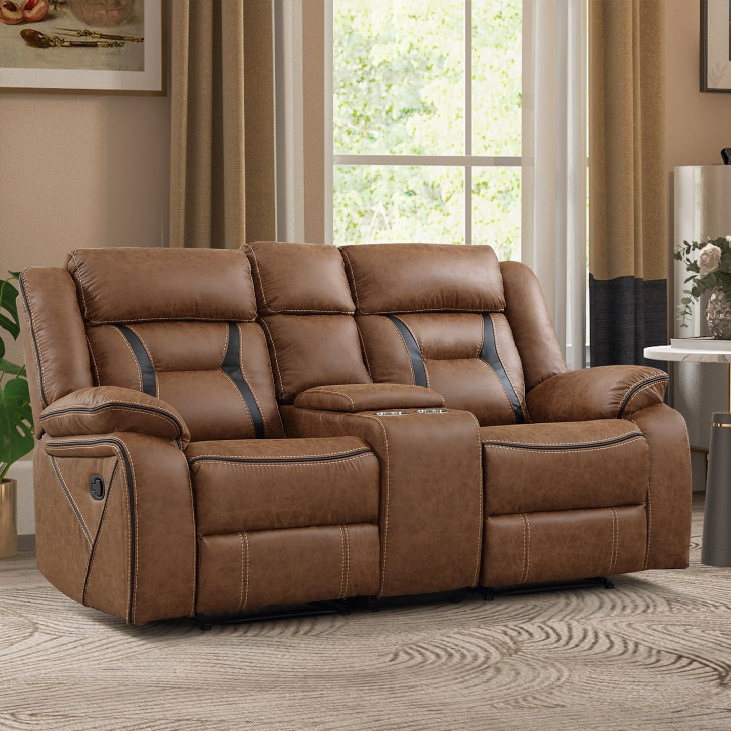 Faux Leather Recliner Sofa Furniture Set for Living Room, 2 Recliner Chairs, 3 Seat Reclining Sofa Couch Set for Meeting Room, Brown