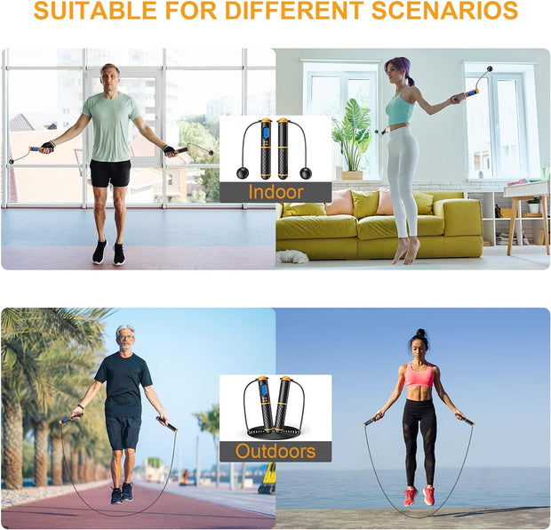 Smart Jump Rope, Multifun Speed Skipping Rope with Weight/Lap/Time/Calorie Counter Adjustable Digital Counting Jump Ropes for Home Gym, Cordless Jumping Rope for Men Women Kids