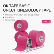 OK TAPE Kinesiology Tape, Regular Original Cotton Elastic Athletic Tape for Support and Recovery, Sports Tape, 2in×16.4ft Uncut Roll - Pink