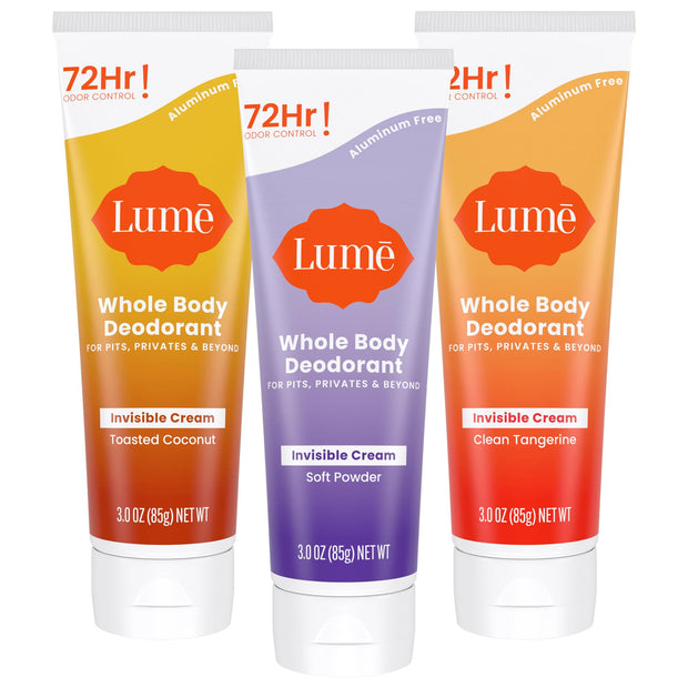 Lume Whole Body Deodorant - Invisible Cream Tube - 72 Hour Odor Control - Aluminum Free, Baking Soda Free, Skin Safe - 3.0 ounce (Clean Tangerine)