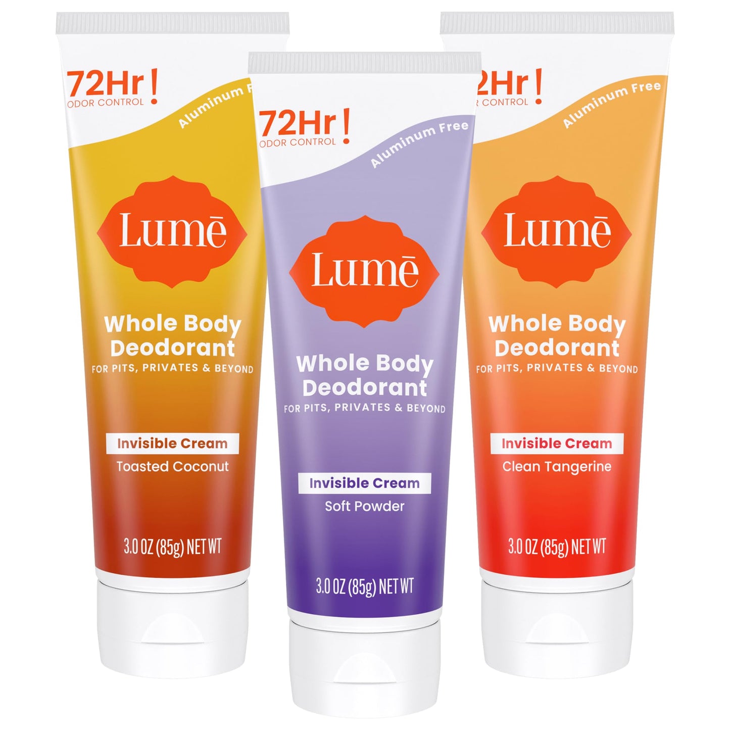 Lume Whole Body Deodorant - Invisible Cream Tube - 72 Hour Odor Control - Aluminum Free, Baking Soda Free, Skin Safe - 3.0 ounce (Toasted Coconut)