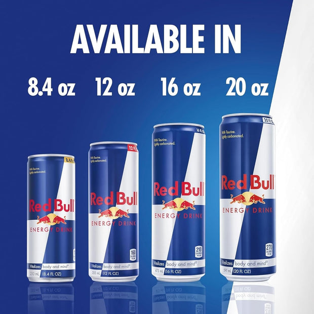 Red Bull Energy Drink with 80mg Caffeine plus Taurine & B Vitamins, 8.4 Fl Oz, Pack of 8 Cans