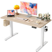 TIQLAB 55 * 24 Inches Electric Standing Desk, Adjustable Height Stand up Desk, Sit Stand Home Office Table with Splice Board, Light Walnut