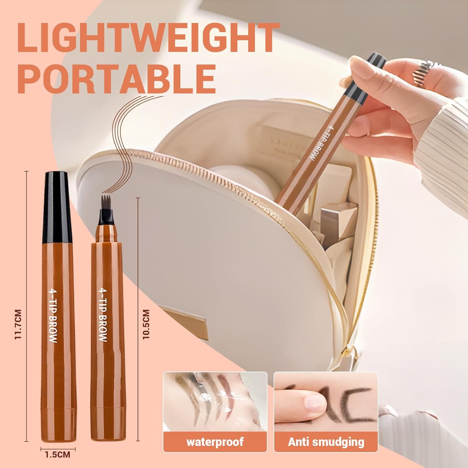 2 Pcs Microblading Eyebrow Contouring Pen, 3D Waterproof Magic Eyebrow Pencil, 4-Tip Microblade Brow Pen Magic Eyebrow Penci Fine-Stroke Long Lasting and Smudge-Proof (Brown)