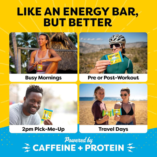 Quantum Energy Square: Energy Bar with Caffeine & 10g Protein. Delicious Healthy Snack On The Go. (Vegan, Gluten-free, Soy-free, Dairy-free) (Variety 12-Pack)
