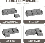 Homall 119" Modular Sectional Sofa, L Shaped Sofa Couch with Reversible Ottoman, DIY Combination Chenille Deep 3-Seat Cloud Couch for Living Room, Apartment (Light Grey, L Shaped Sofa)