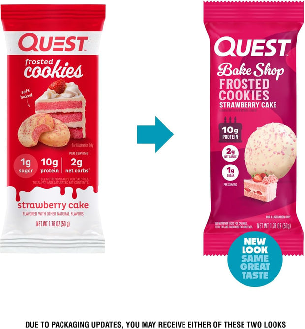 Quest Nutrition Frosted Cookies Twin Pack, Strawberry Cake, 1g Sugar, 10g Protein, 2g Net Carbs, Gluten Free, 16 Cookies
