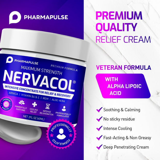 Pharmapulse Neuropathy Nerve Relief Cream – Maximum Strength for Feet, Hands, Legs, Toes, Lower Back - Alpha Lipoic Acid, Arnica, Vitamin B6, Aloe Vera, MSM - Effective Soothing