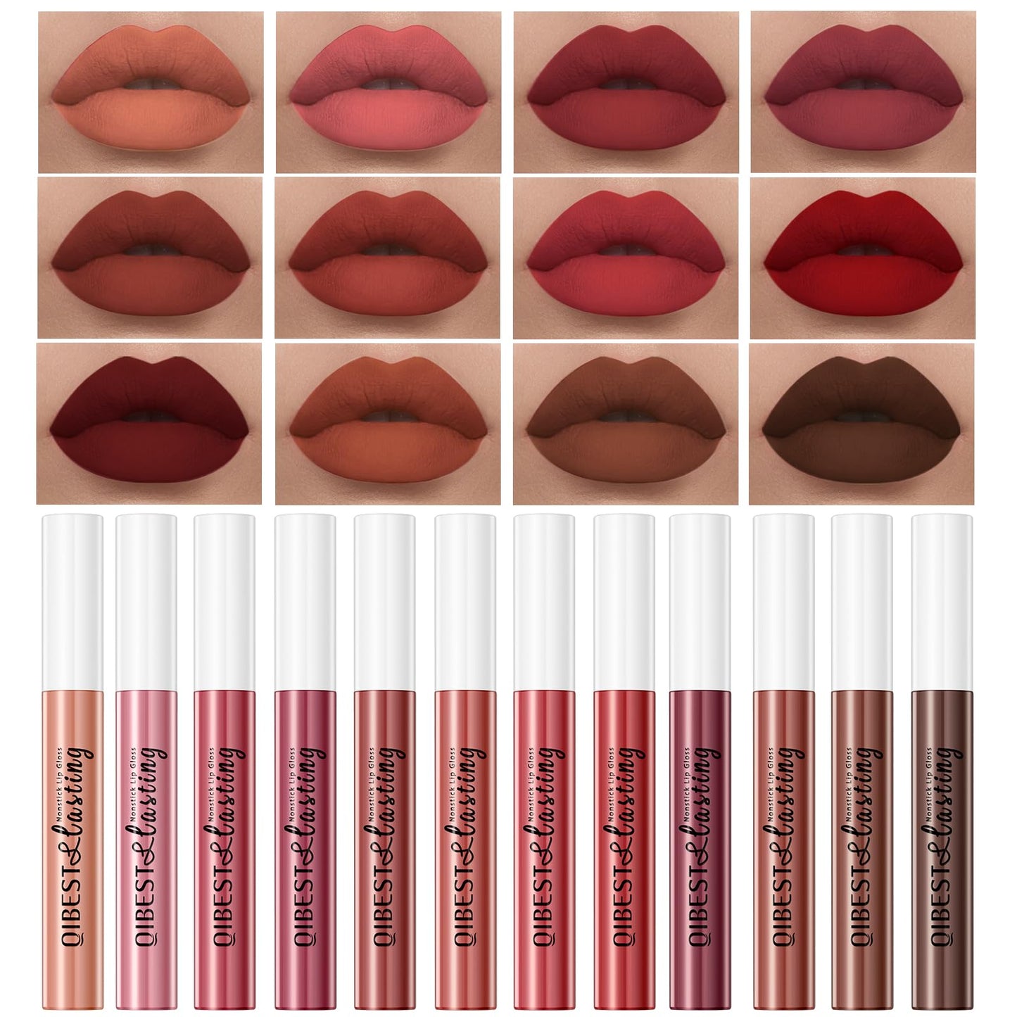 QiBest 7Pcs Matte Liquid Lipstick + 1Pcs Lip Plumper Makeup Set Kit, Pigmented Long Lasting Lip Gloss Set, Velvet Waterproof Halloween Lip Makeup Valentine's Gift Sets for Girls and Women