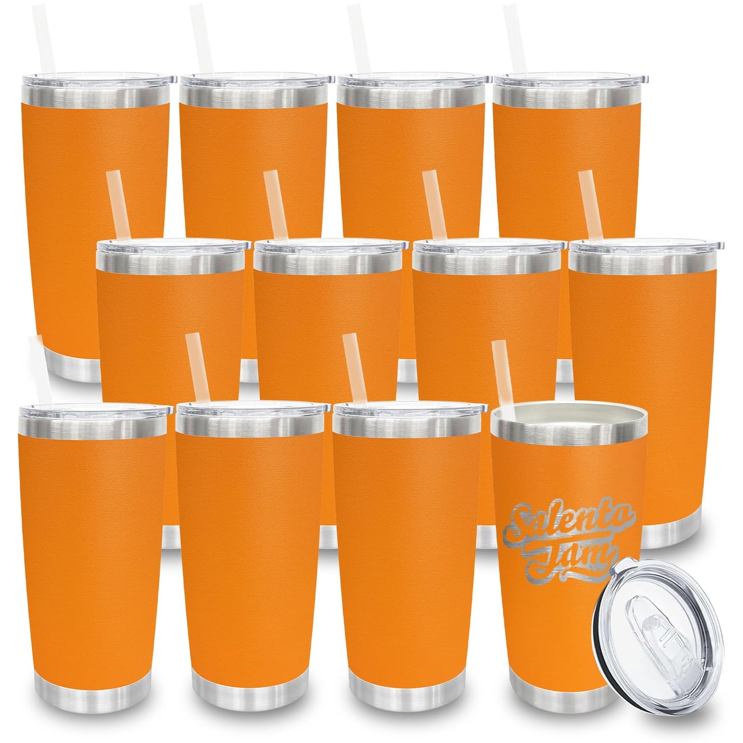20 oz Tumblers Bulk, Stainless Steel Tumbler with Lid and Straw, Vacuum Double Wall Insulated Travel Coffee Mug with Sliding Lid, Powder Coated Cup for Hot and Cold Drinks (Stainless,6 pack)