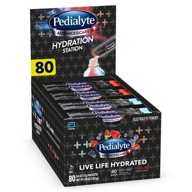 Pedialyte AdvancedCare Plus Electrolyte Powder, Has 33% More Electrolytes and PreActiv Prebiotics, Berry Frost, 18 Powder Packets
