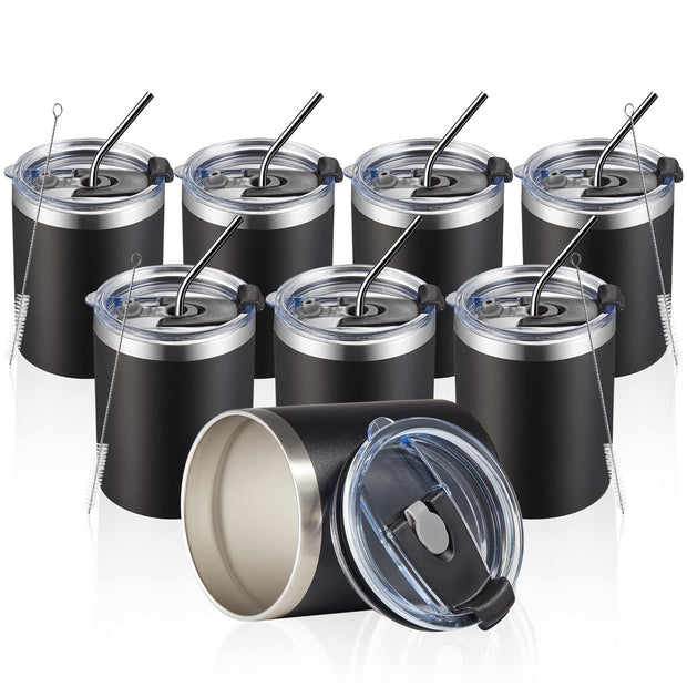 MEWAY 12oz/8 Pack Coffee Mug With Lid, Insulated Stainless Steel Reusable Coffee Cup, Double Wall Durable Coffee Mug, Powder Coate，For Coffee, Beer, Home, Office(MIX,8 Pack)