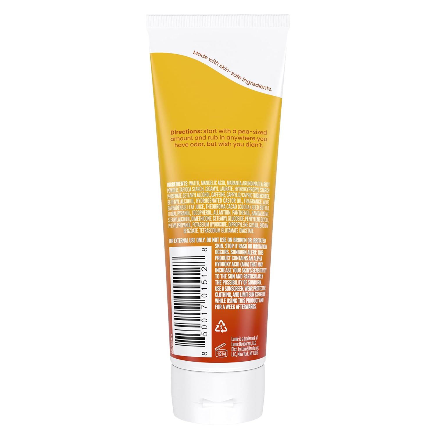 Lume Whole Body Deodorant - Invisible Cream Tube - 72 Hour Odor Control - Aluminum Free, Baking Soda Free, Skin Safe - 3.0 ounce (Toasted Coconut)