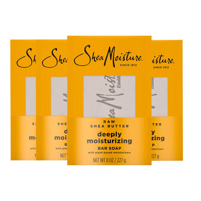 SheaMoisture Bar Soap Raw Shea Butter 4 count Moisturize and Restore Dry Skin Deeply Moisturizing bar soap with 24h shea moisture nutrients for Healthy, Glowing Skin 8 oz