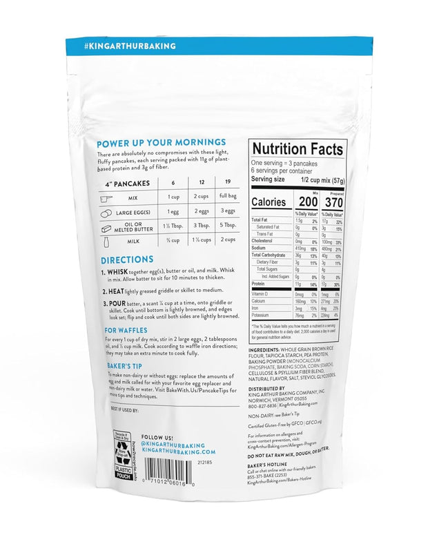 King Arthur Flour Gluten Free Protein Pancake Mix, Non-GMO Project Verified, No Sugar Added, Non-Dairy, 12 Oz