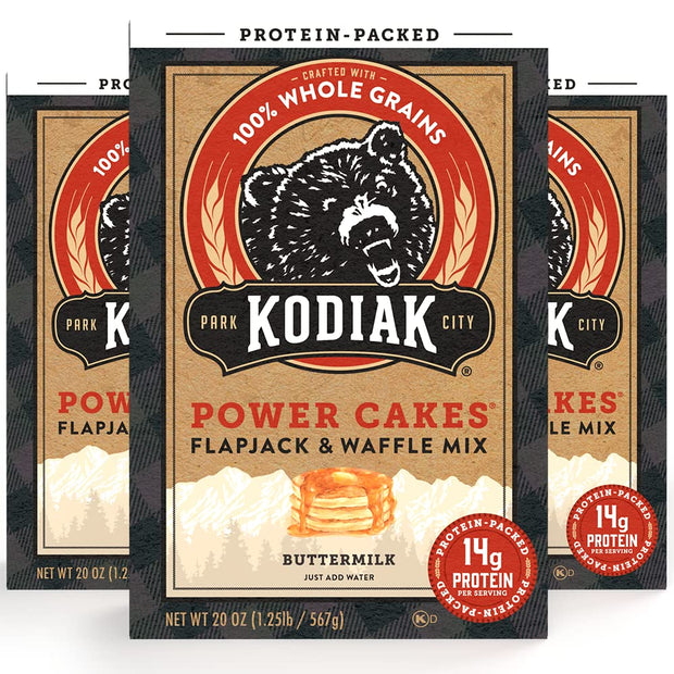 Kodiak Cakes Power Cakes Variety Pack - Protein Pancake Mix Just Add Water - 100% Whole Grain Flapjack and Protein Waffle Mix - Buttermilk (2, 20oz) and Chocolate Chip (1, 18oz) Pancake Mix Bulk