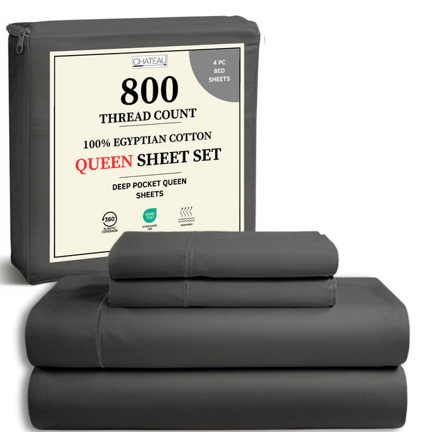 100% Egyptian Cotton Sheets King Size Sheets Set with Fully Elasticated Fitted Sheet & Pillowcase sets, 800 TC Hotel Collection Deep Pocket King Sheet Set, No Pill Soft Breathable Luxury White Bedding