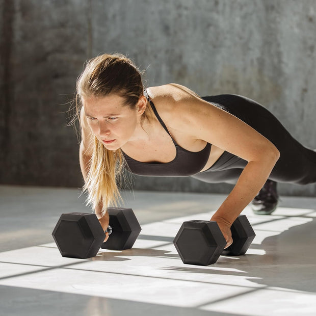 Rubber Encased Hex Dumbbell Set, Hand Weights with Anti-Slip Cast Iron Grip for Exercise & Fitness, Weights Dumbbells for Men Women Strength Full Body Workout, 60LB, 100LB, 150LB Set Options