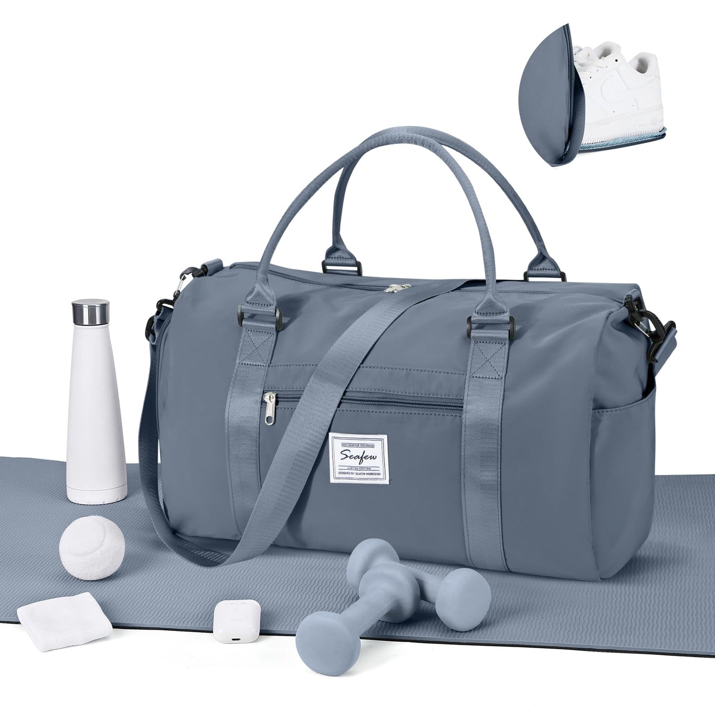 Gym Bags for Women Men with Shoes Compartment,Sports Duffle Bags Personal item travel Duffel Tote Bag Small Carry on Weekender Overnight Bag Workout Dance Bags Hospital Holdalls Grey Green