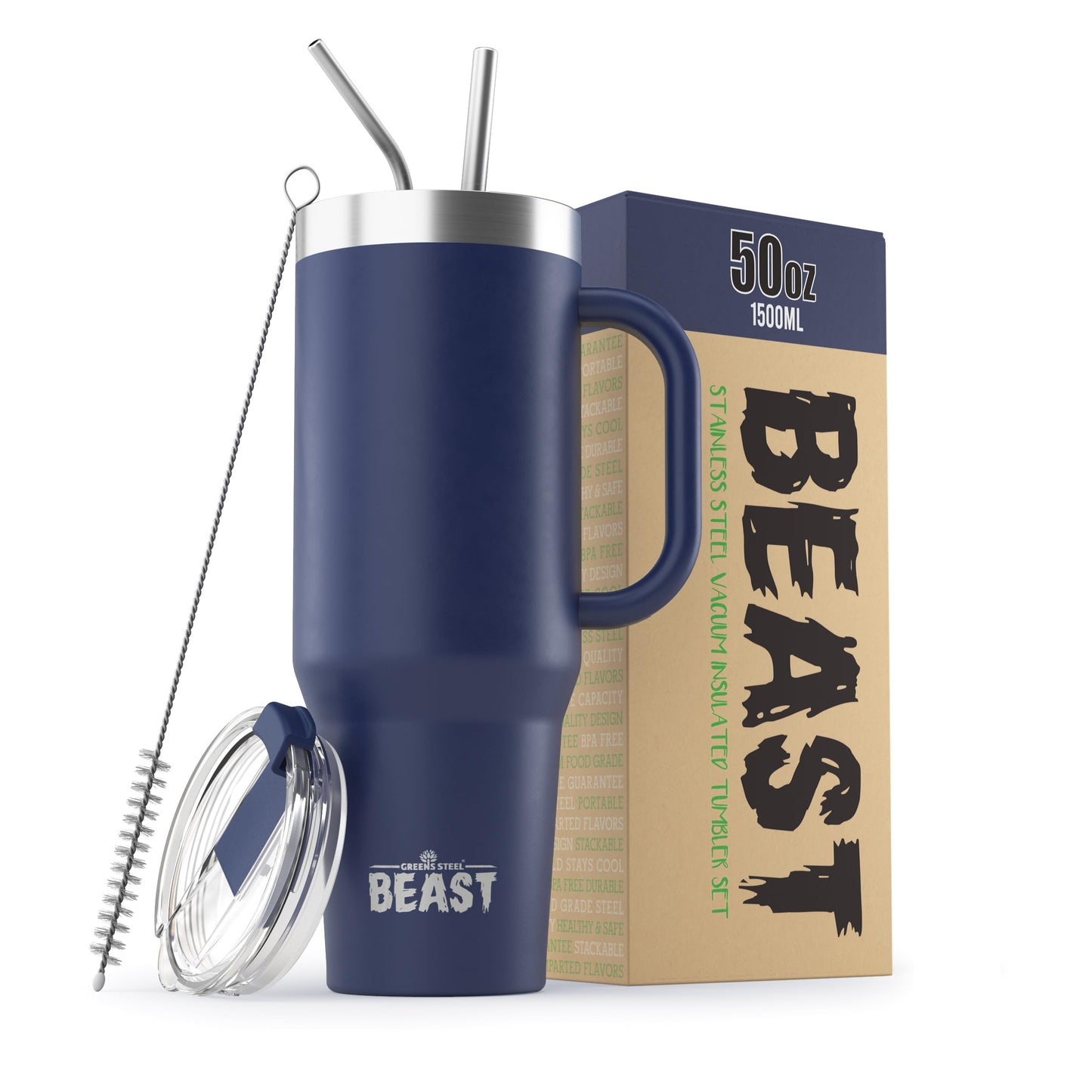 Beast 50 oz Tumbler Stainless Steel Vacuum Insulated Coffee Ice Cup Double Wall Travel Flask (Arctic White)