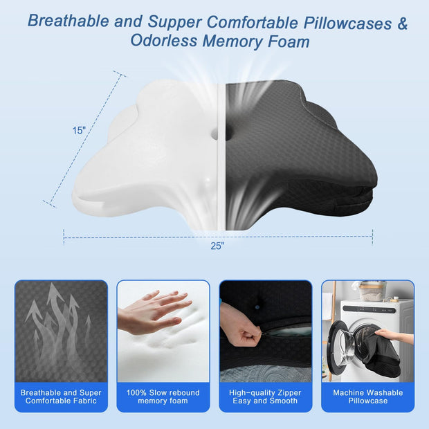 Pain Relief Cervical Pillow for Neck Support,Adjustable Ergonomic Pillow Cozy Sleeping,Odorless Orthopedic Memory Foam Pillows,Contour Bed Pillow for Side Back Stomach Sleeper