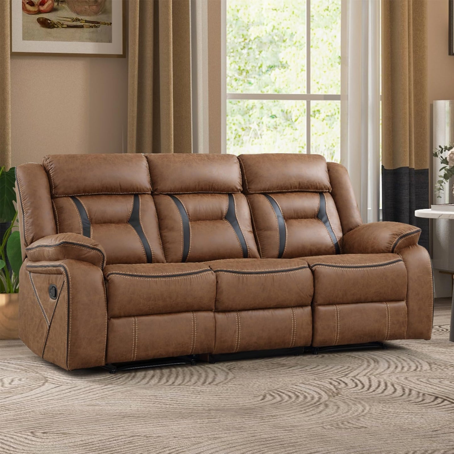 Faux Leather Recliner Sofa Furniture Set for Living Room, 2 Recliner Chairs, 3 Seat Reclining Sofa Couch Set for Meeting Room, Brown
