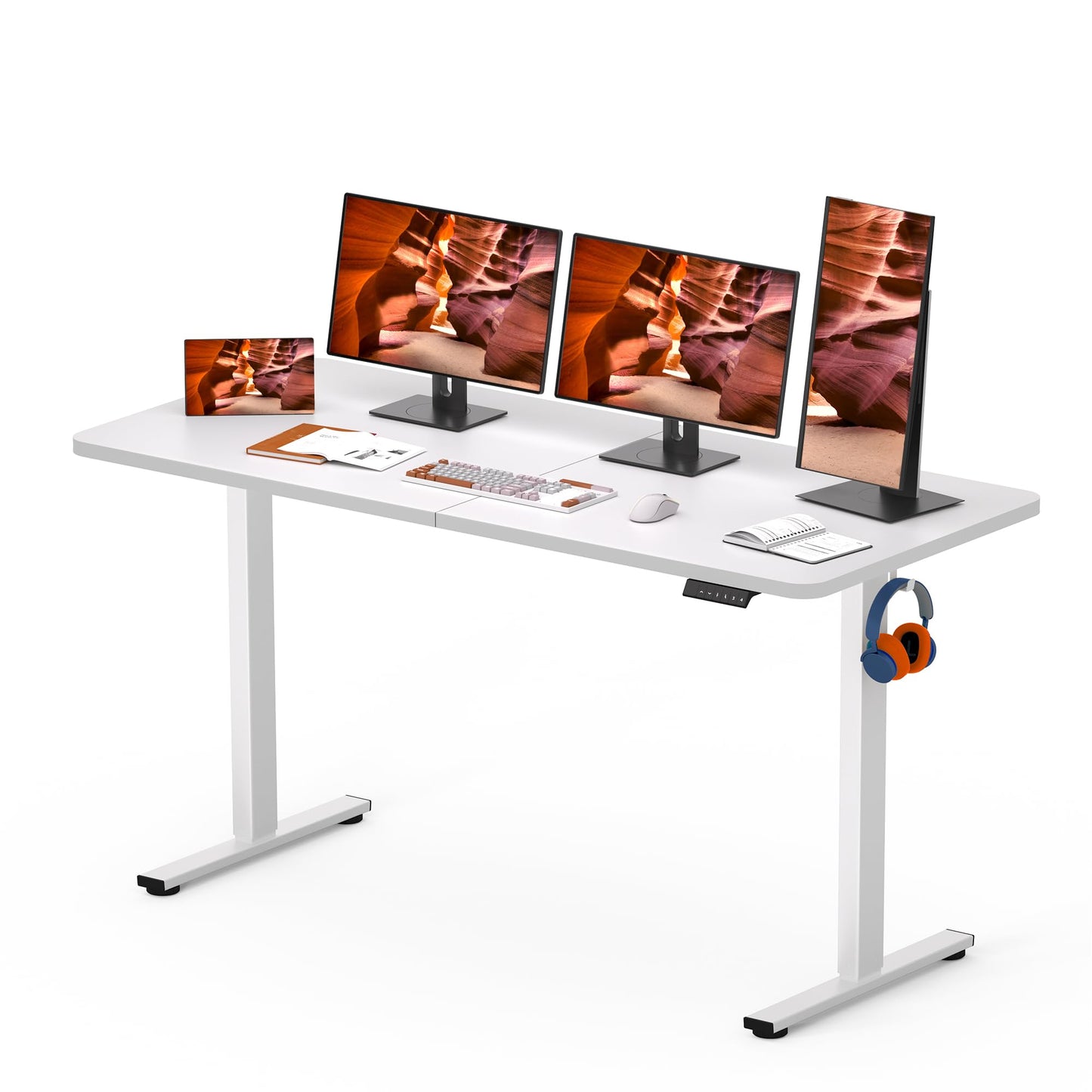 Adjustable Stand Up Desk with Memory Preset, Standing Desks 55 x 24 Inch Electric Home Office Desk Computer Workstation Splice Black Top + Black Frame