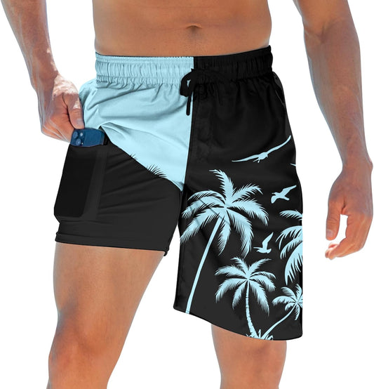 ALISISTER Mens Swim Trunks with Compression Liner Bathing Suit Summer Swimming Shorts