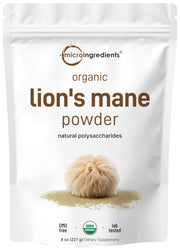 Micro Ingredients Organic Lion’s Mane Mushroom Powder, 8oz | Pure Fruiting Body Superfood | Supports Brain, Focus, Energy & Immune Health | Great for Smoothies & Coffee | Filler Free, Vegan, Non-GMO