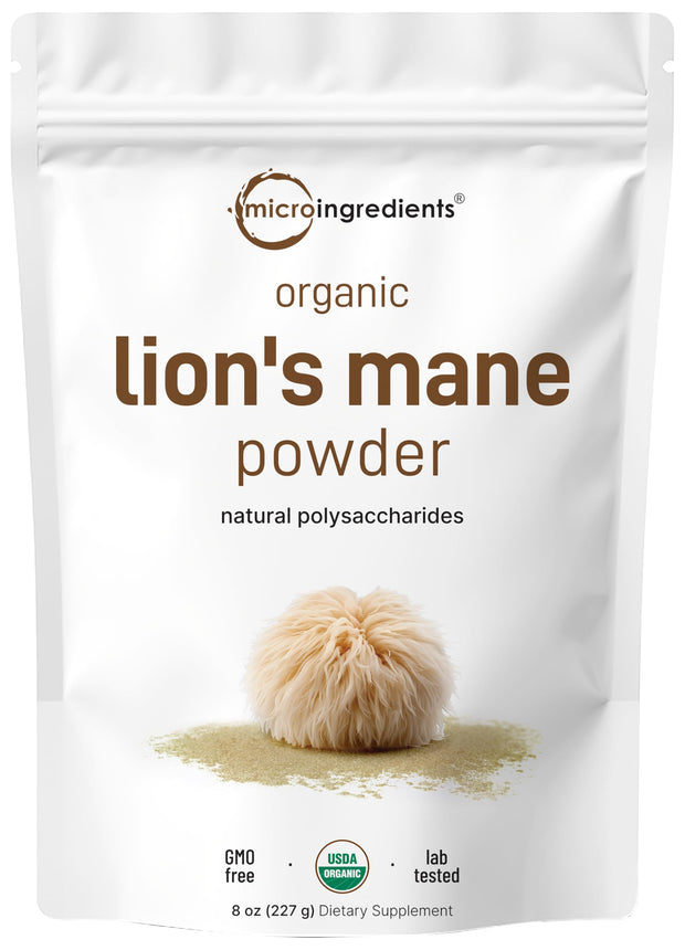 Micro Ingredients Organic Lion’s Mane Mushroom Powder, 8oz | Pure Fruiting Body Superfood | Supports Brain, Focus, Energy & Immune Health | Great for Smoothies & Coffee | Filler Free, Vegan, Non-GMO