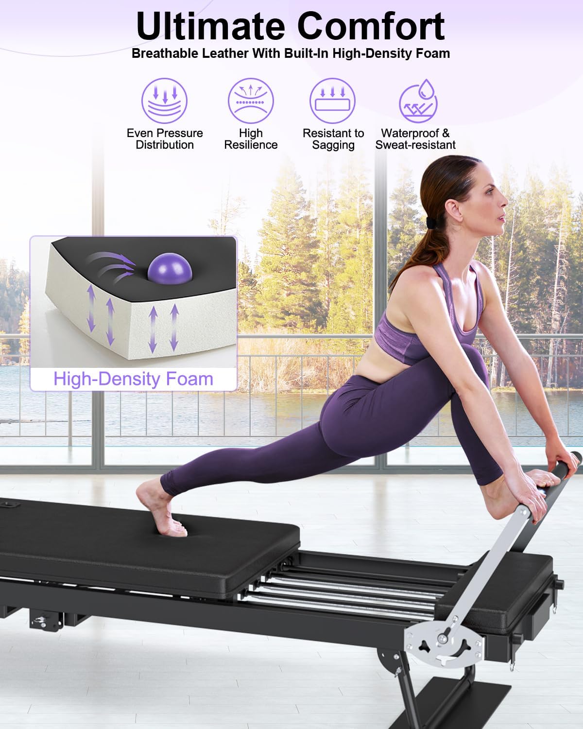 91“ Pilates Reformer Machine – Foldable Full-Body Home Pilates Equipment with Adjustable Resistance, Jumpboard, Upgraded Wheels, 400lb Support, for Rehab & Core Strength
